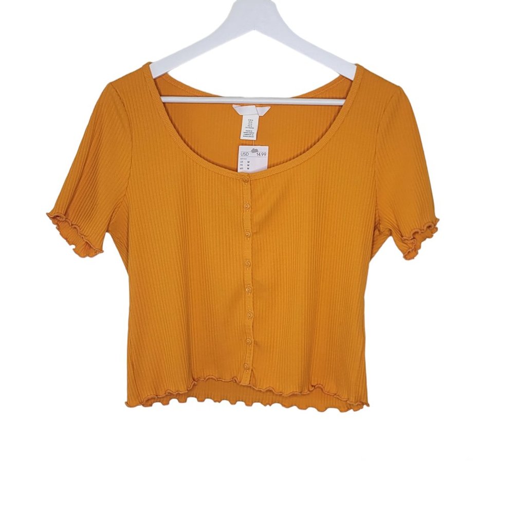 PICK 3 FOR $20 NWT H&M Cropped Ribbed Knit Gold Boxy Top Shirt Womens Size M